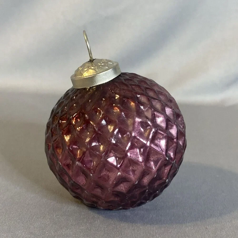 Kugel Inspired Blown Glass Ball Ornament Purple Diamond Quilted  Christmas Decor